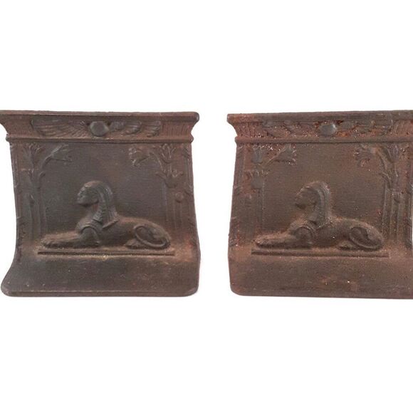 Antique Art Deco King Tut Sphinx 1920'S Polychrome Cast Iron Bookends Egyptian - Picture 2 of 6